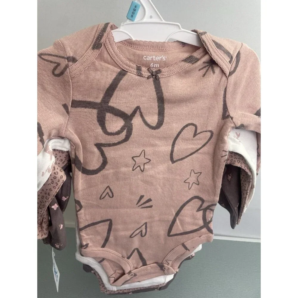 CARTER'S BABY GIRL 4-PACK HORSE & FLOWERS 100% COTTON BODYSUITS  SIZE 9 MONTHS